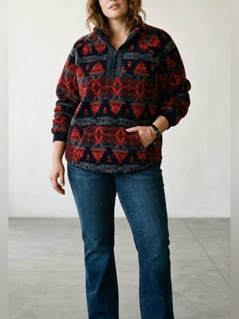 Natural Reflections Fuzzy Fleece Quarter Zip Sweater L